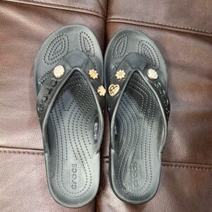 CROCS Women's Black Sandals with Gold Accents